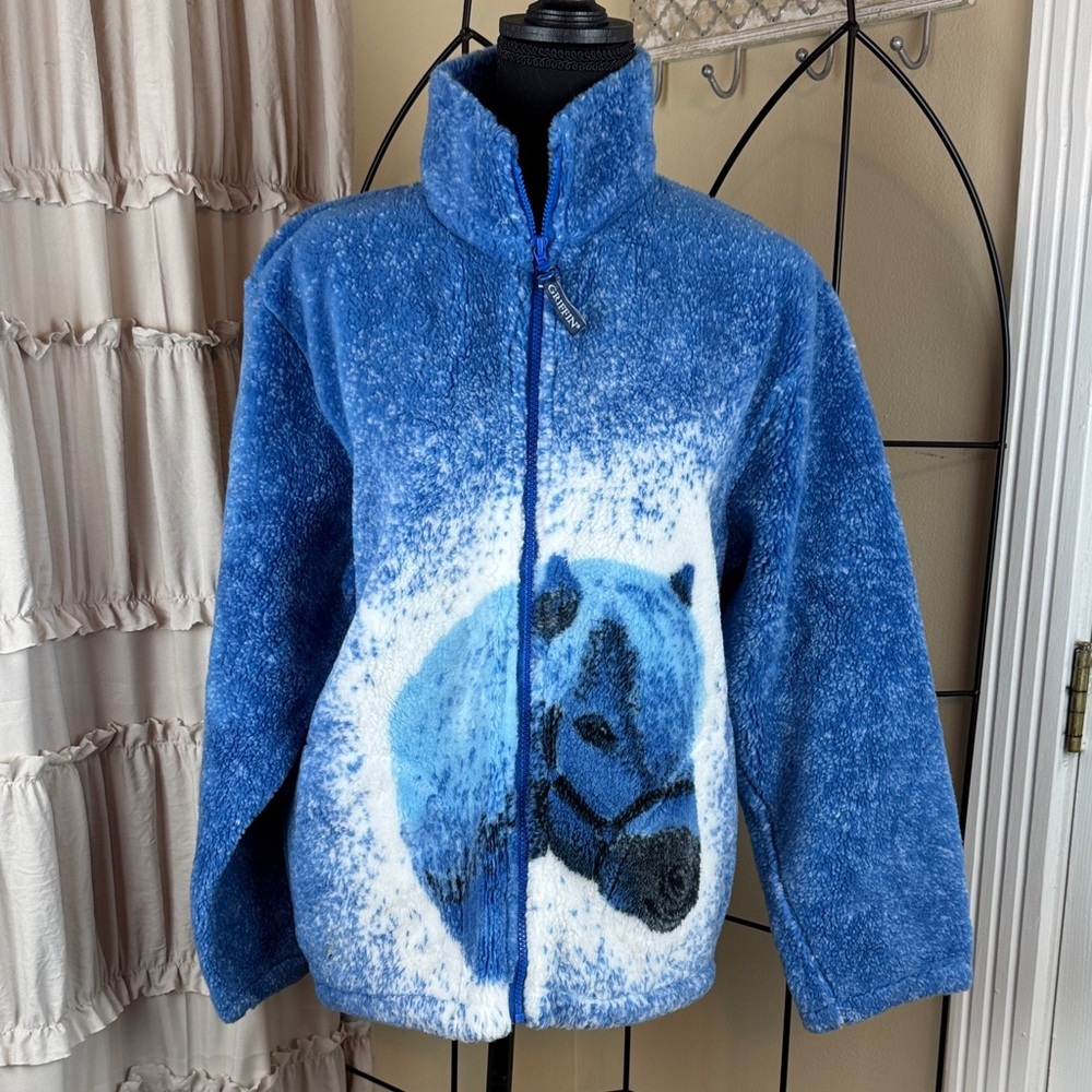 Kids Griffin England Blue Fleece Jacket with Horse Design